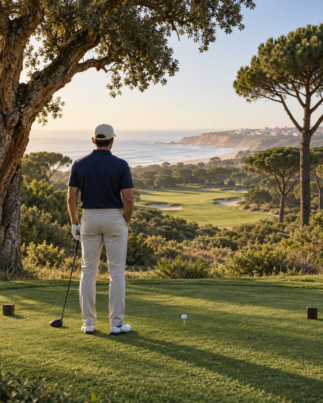 Jogador de golfe concentrado antes da saída num campo português